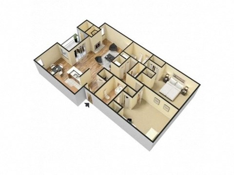 Floor plan for 2 beds, 2 baths, 1058 sqft